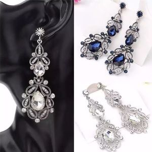 Long crystal clear bridal earring large big